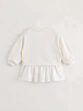 Young Girls Casual Sweet Floral Print Patchwork Hem Crew Neck Long Sleeve Sweatshirt Dress, Autumn